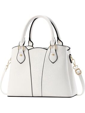 Women's White Vegan Leather Zipper Top-handle Satchel With Strap Shoulder Bag